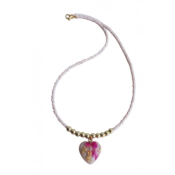 Χειροποίητο μενταγιόν καρδιά  με αληθινά λουλούδια φύλλα χρυσού