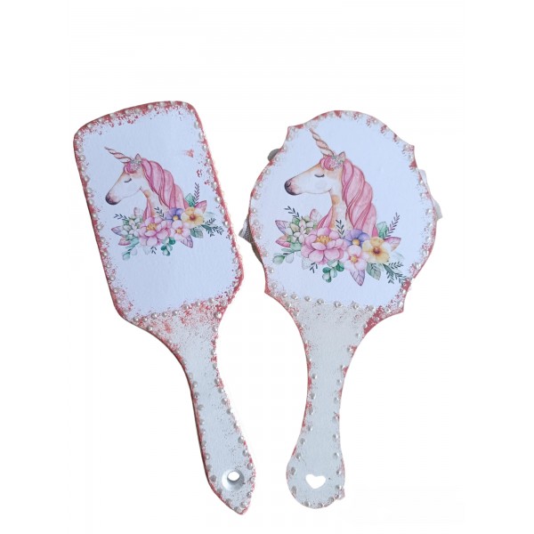 Χτένα και καθρέφτης με θέμα μονόκερο 