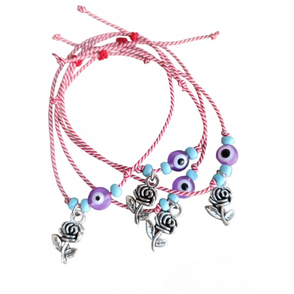 Μαρτάκι με μωβ ματάκι, γαλάζιες χάντρες και μεταλλικό λουλούδι