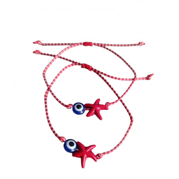Μάρτης βραχιόλι με ματάκι και αστερία από κόκκινο κοράλλι 