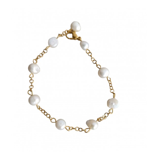 Βραχιόλι με μαργαριτάρια και ατσάλινη αλυσίδα