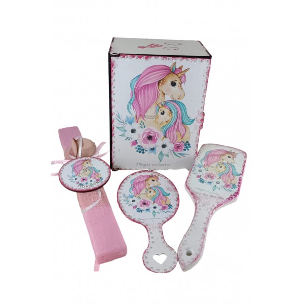 Μονόκερος  σετ με κουτί χτένα καθρέφτη και λαμπάδα