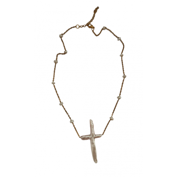 Κολιέ με μαργαριταρένιο Σταυρό και μαργαριτάρια 