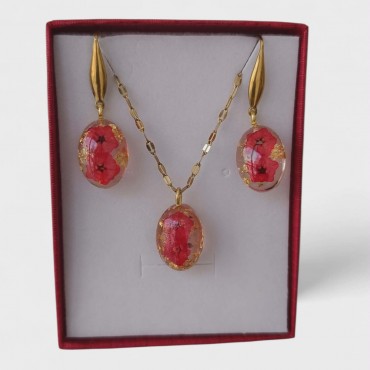 Σετ κοσμημάτων με αληθινό άνθος limonium σε ρητίνη – κολιέ & σκουλαρίκια