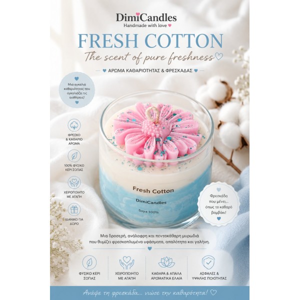 Fresh Cotton – Χειροποίητο Αρωματικό Κερί Σόγιας | DimiCandles