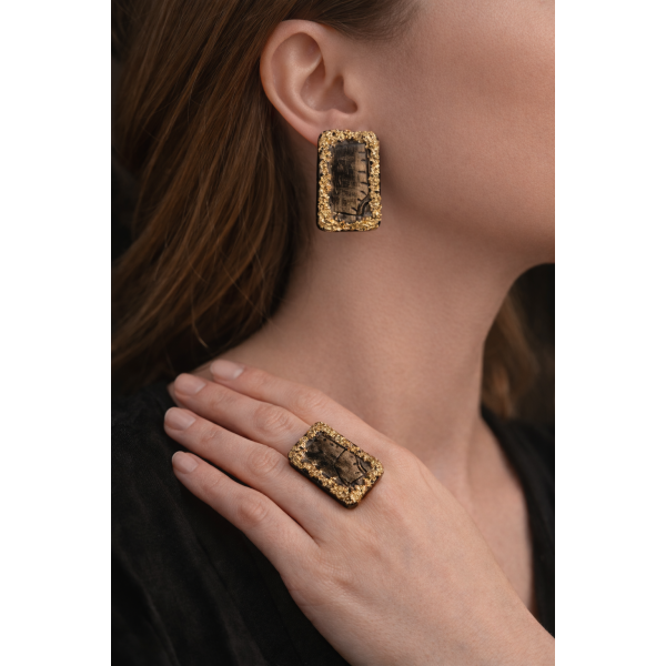 Χειροποίητο Σετ Κοσμημάτων από Ξύλο, τεχνόδερμα & Φύλλα Χρυσού