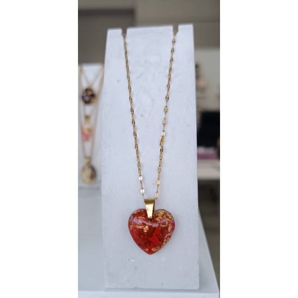 Κολιέ Καρδιά με Αληθινά Ροδοπέταλλα & Φύλλα Χρυσού