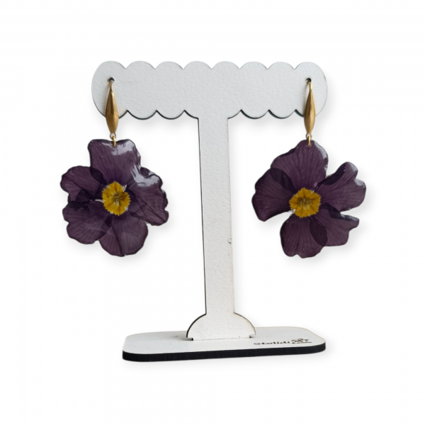 Σκουλαρίκια με Αληθινή Πρίμουλα – Μωβ Άνθος