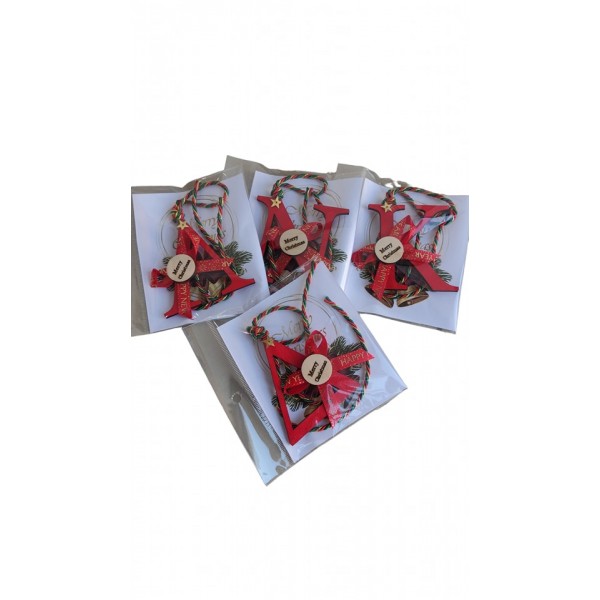 Ξύλινα χριστουγεννιάτικα στολίδια μονόγραμμα