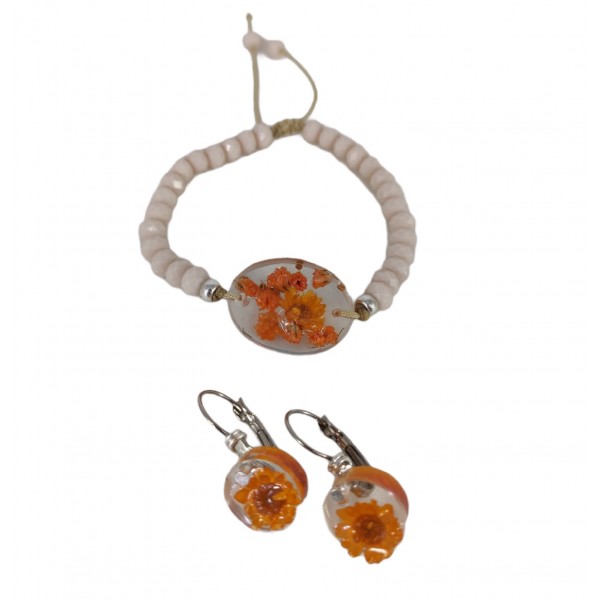 Βραχιόλι και σκουλαρίκια με αληθινά λουλούδια