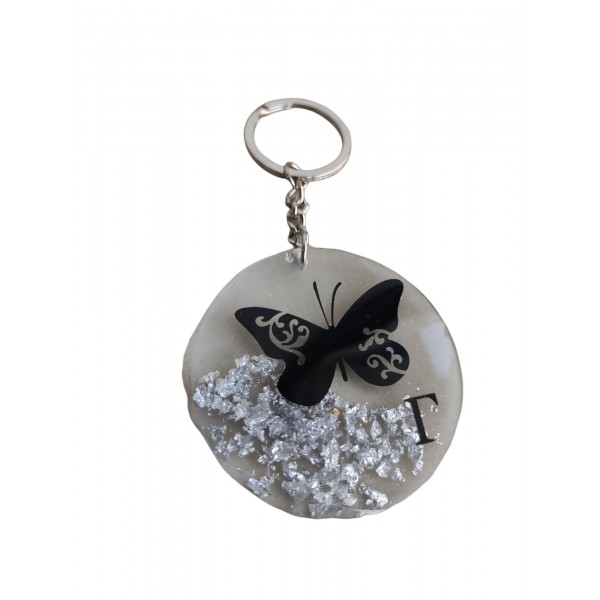 Μπρελό στρογγυλο΄με φύλλα ασημένια