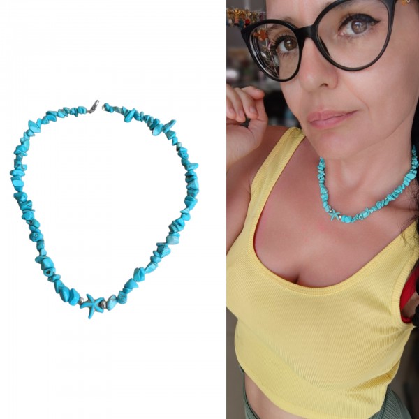 Χειροποίητο κολιέ με ημιπολύτιμο λ΄ίθο χαολίτη μπλε