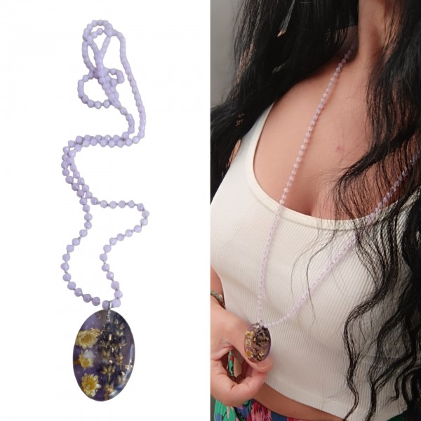 Χειροποίητο κολιέ με αποξηραμένη λεβάντα και Γλίξια