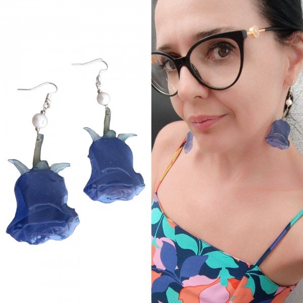 Χειροποίητα σκουλαρίκια τριαντάφυλλα με μαργαριτάρι 