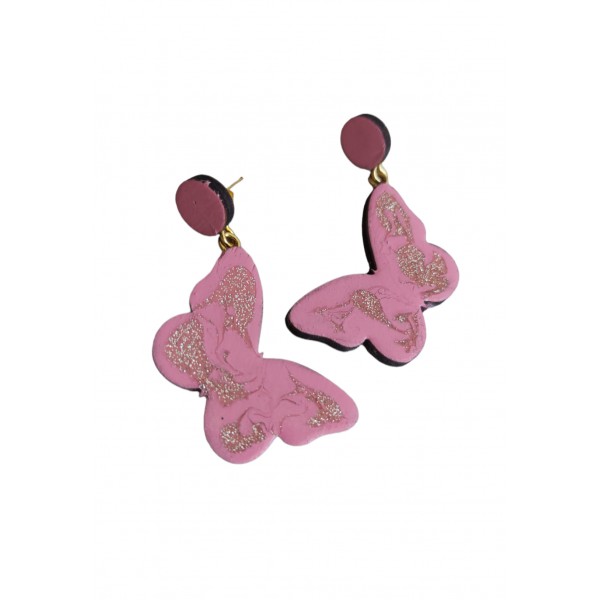 Ξύλινα σκουλαρίκια πεταλούδες σε ροζ χρώμα 