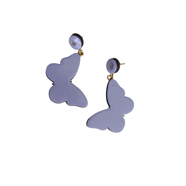 Ξύλινα σκουλαρίκια πεταλούδες σε μωβ χρώμα