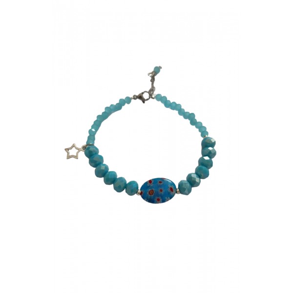 Βραχιόλι σε μπλε χρώμα με κρύσταλλα και τύπου μουράνο γυαλί 