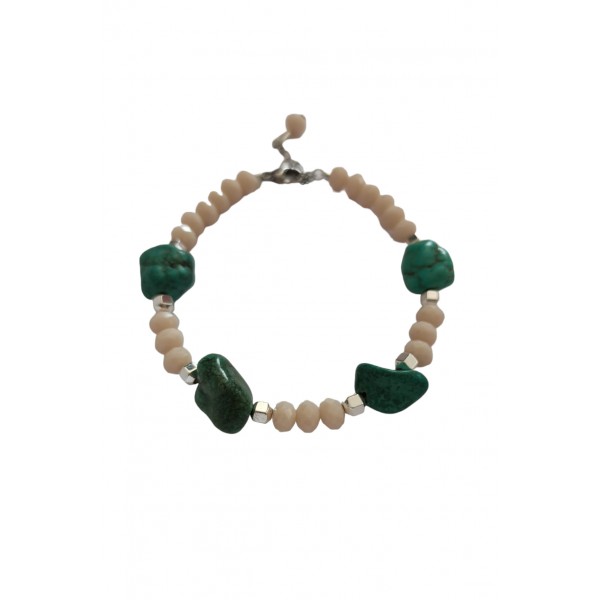 Βραχιόλι με χαολιτη και μπεζ κρύσταλλα 