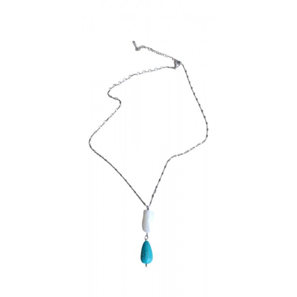 Κολιέ με ατσάλινη αλυσίδα, χαολίτη και φίλντισι
