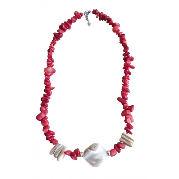 Κολιέ με κόκκινο κοράλλι και φίλντισι 