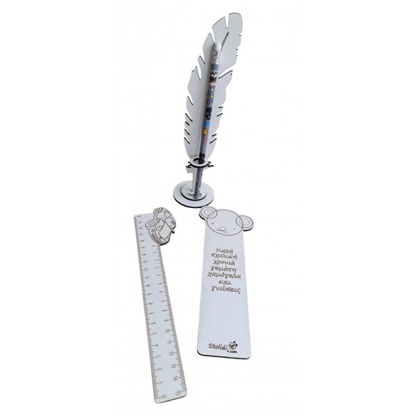 Σχολικά δώρα Πακέτο που περιλαμβάνει σελιδοδείκτη, χάρακα και θέση για στυλό ή μολύβι