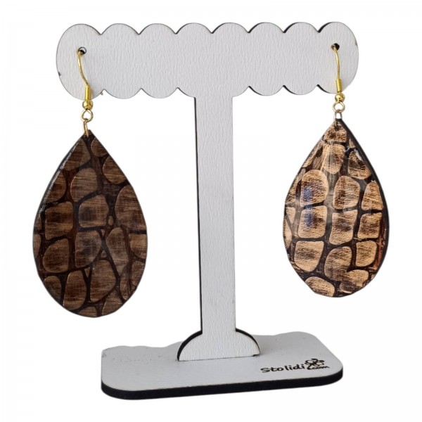 Χειροποίητα σκουλαρίκια δάκρυ με καφέ τεχνόδερμα 