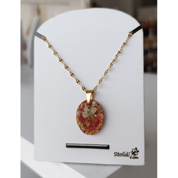 Κολιέ χειροποίητο με κίτρινο πανσεδάκι και φύλλα χρυσού