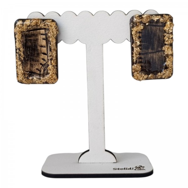 Χειροποίητα σκουλαρίκια ορθογώνια με τεχνόδερμα  σε καφέ άνιμαλ πριντ και φύλλα χρυσού 