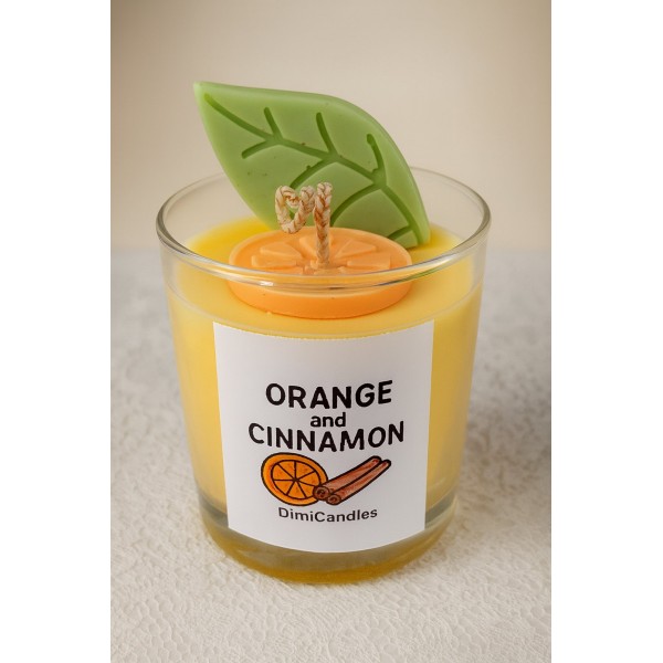 Κερί σόγιας σε ποτήρι  με άρωμα πορτοκάλι και κανέλα