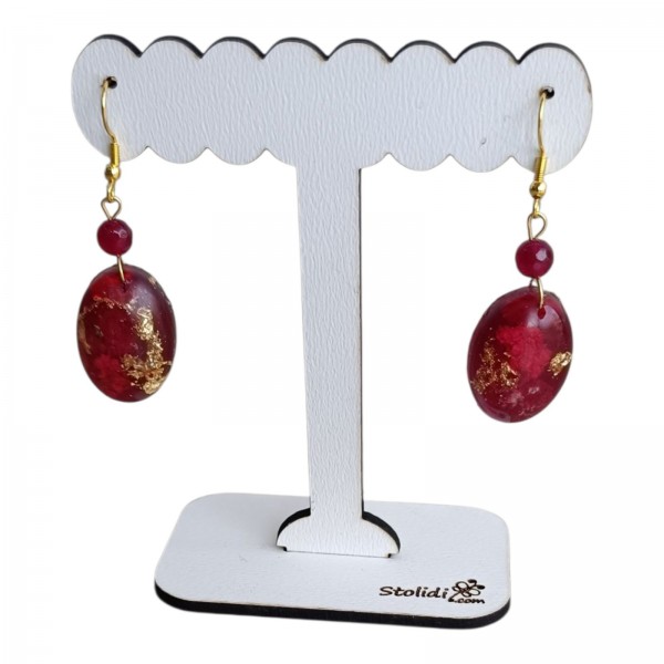 Χειροποίητα σκουλαρίκια σε κόκκινο χρώμα με αληθινά αποξηραμένα λουλούδια 