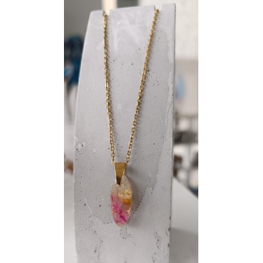 Χειροποίητο κολιέ με αποξηραμένα λούλούδια - χαμομίλη και pampas