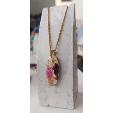 Χειροποίητο κολιέ με αποξηραμένα λουλούδια - Λεβάντα και pampas