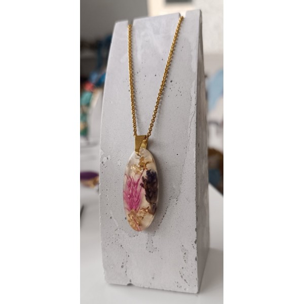 Χειροποίητο κολιέ με αποξηραμένα λουλούδια - Λεβάντα και pampas