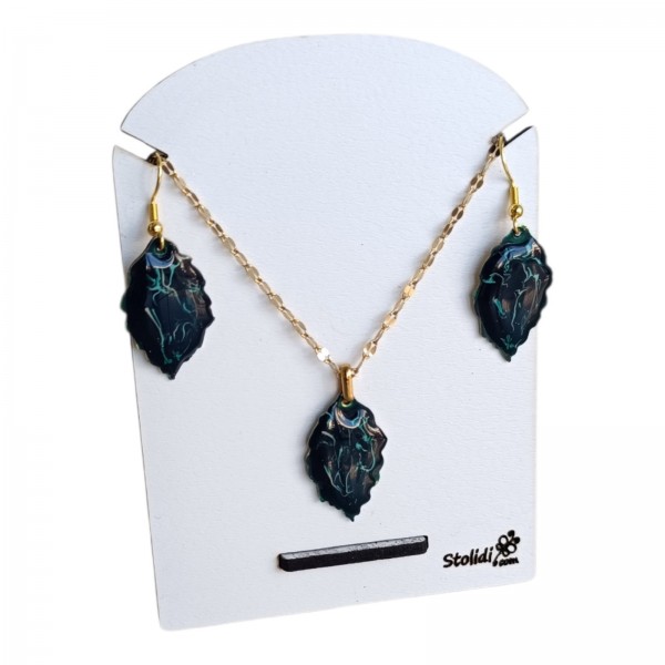 Χειροποίητο σετ σκουλαρίκια και κολιέ φύλλα