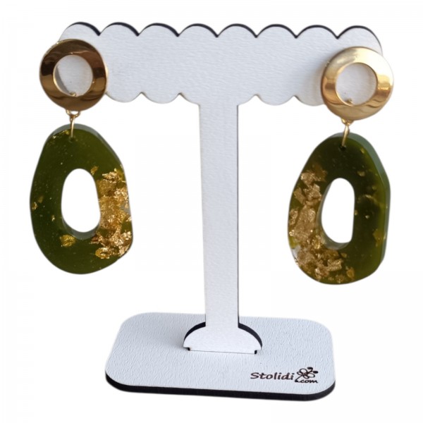 Χειροποίητα σκουλαρίκια από ρητίνη σε λαδί με χρυσό χρώμα
