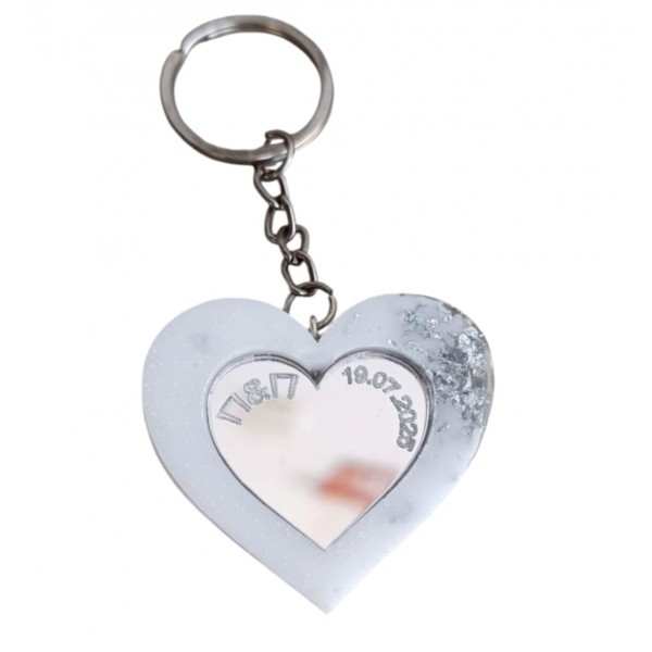 Χειροποίητο μπρελόκ καρδιά με καθρέφτη και χαραγμένο μήνυμα 