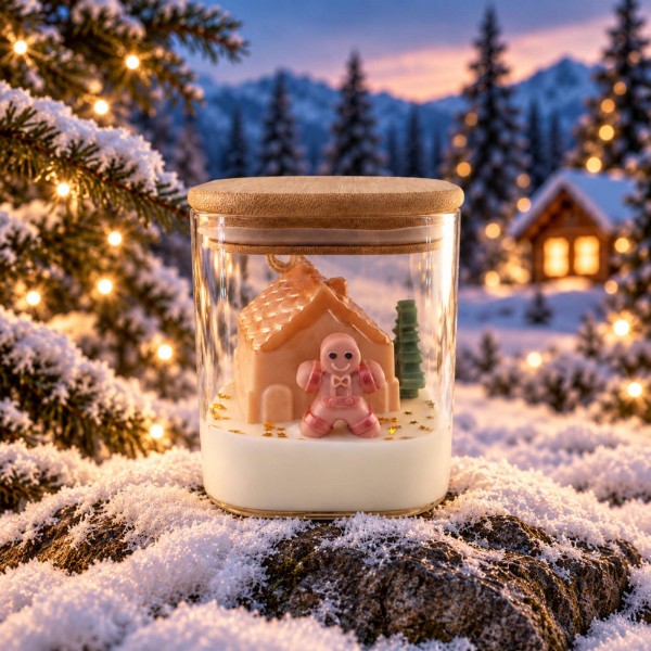  Χριστουγεννιάτικο Κερί Σόγιας σε Βάζο – Gingerbread Σπιτάκι