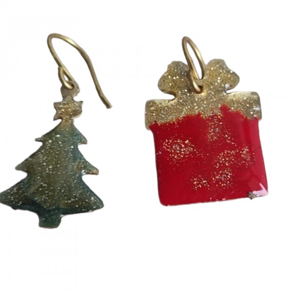 Χριστουγεννιάτικα σκουλαρίκια δέντρο και δώρο