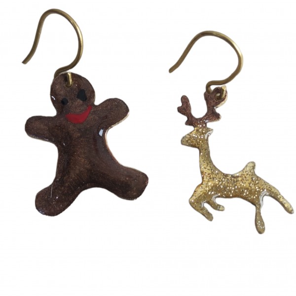 Χριστουγεννιάτικα σκουλαρίκια μπισκοτούλης και τάρανδος
