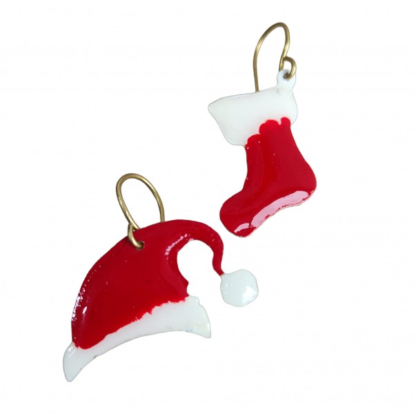 Χριστουγεννιάτικα χειροποίητα σκουλαρίκια μπότα και σκούφος