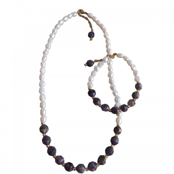 Κολιέ και βραχιόλι από μαργαριτάρι και αμέθυστο