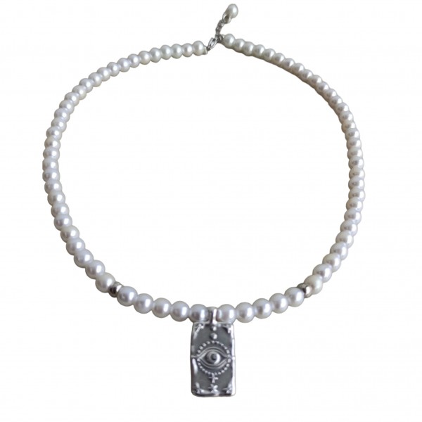 Κολιέ με πέρλες και  μεταλλικό μοτίφ