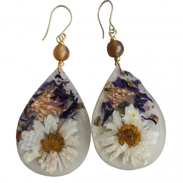 Σκουλαρίκια δάκρυ με χρυσάνθεμο 