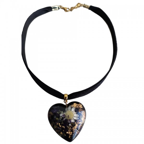 Χειροποίητο τσόκερ με βελούδινο κορδόνι και μενταγιόν με αληθινά λουλούδια  