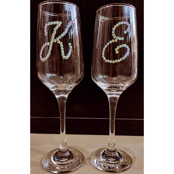 Ποτήρια σαμπάνιας με μονόγραμμα από στρας