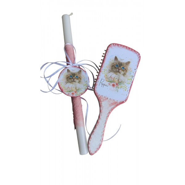 Λαμπάδα και χτένα με θέμα το γατάκι  
