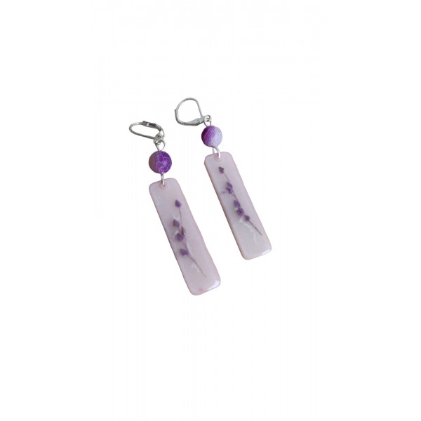 Χειροποίητα σκουλαρίκια με μωβ αποξηραμένα λουλούδια