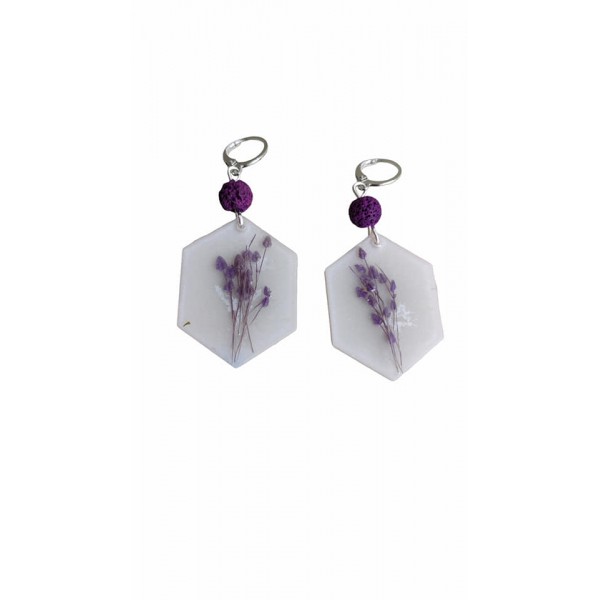 Σκουλαρίκια με μωβ αποξηραμένα λουλούδια