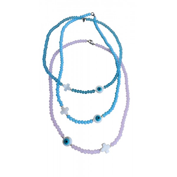 Κολιέ με κρύσταλλα ματάκι και Σταυρό