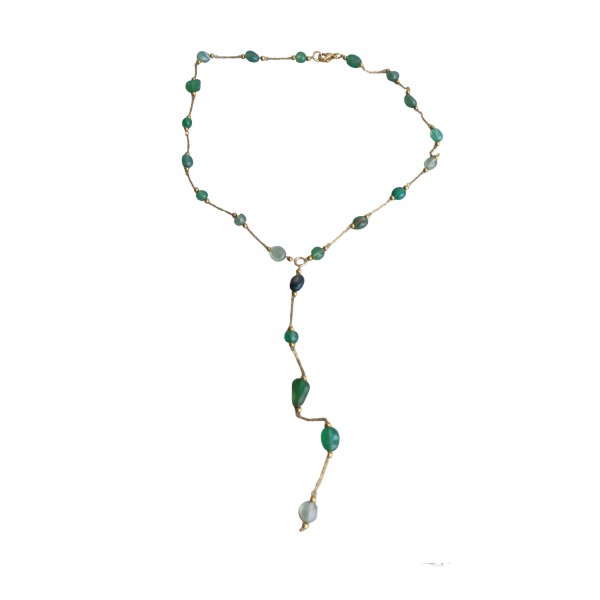 Ροζάριο με ατσάλινη αλυσίδα και ημιπολύτιμο λίθο πράσινο αχάτη 